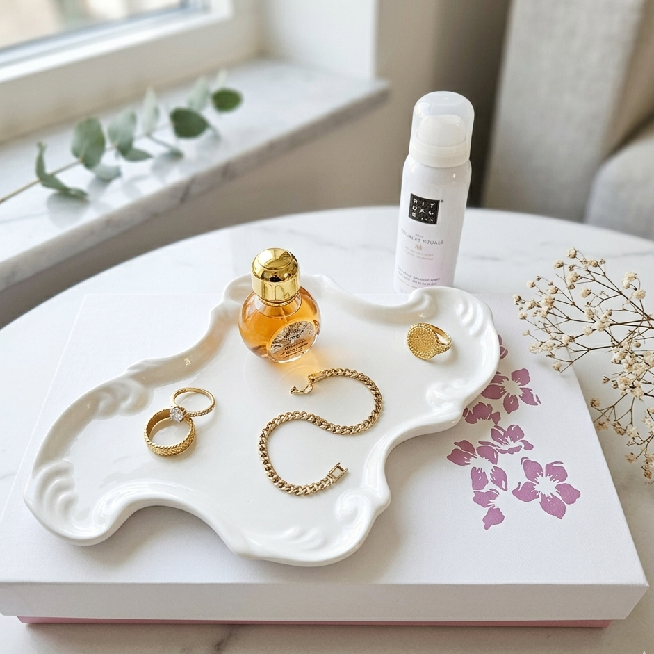 Plateau Céramique à Bijoux – Décoration Florale